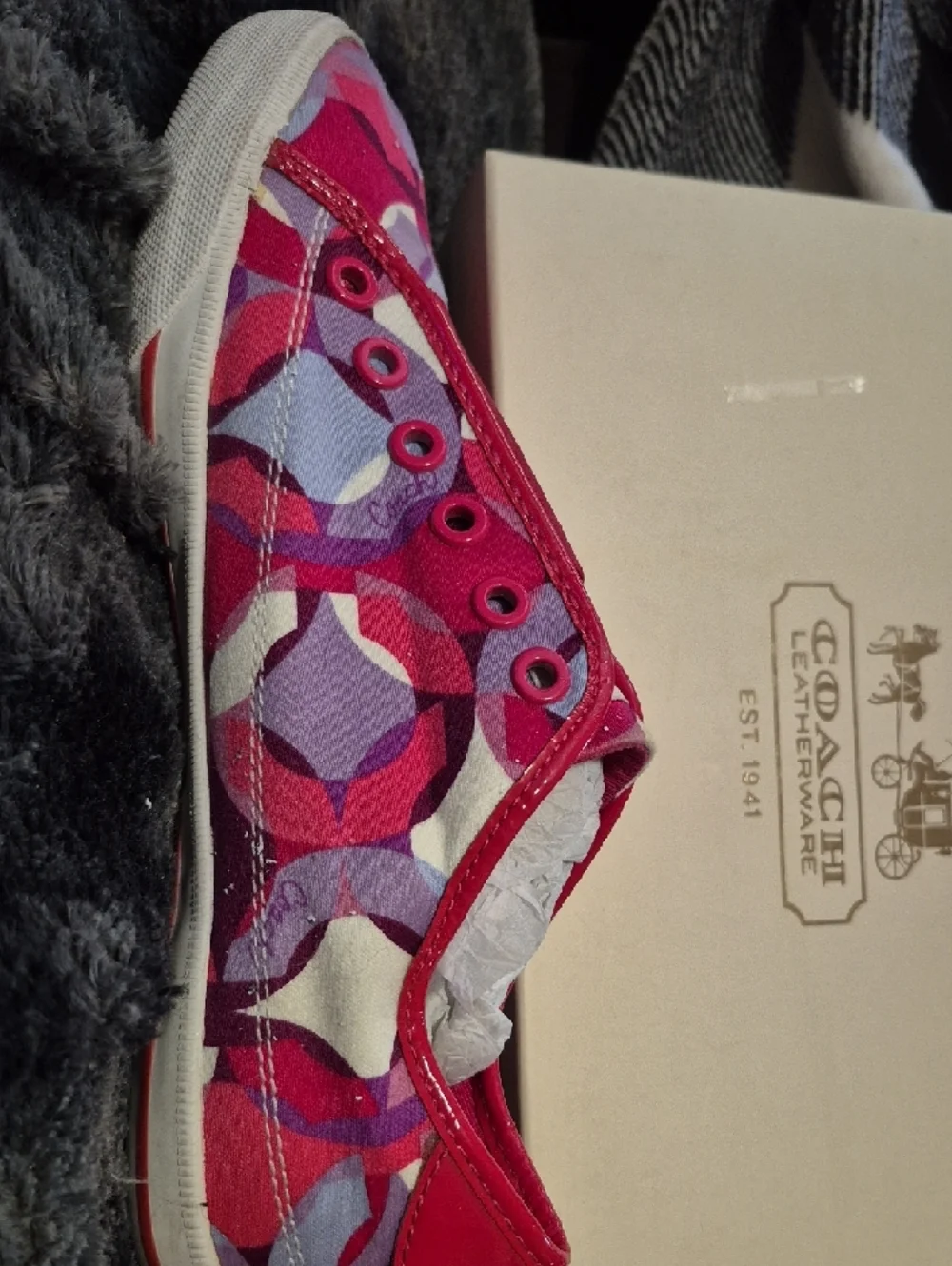 Coach Poppy Valentine  Pink & Purple Patterned Canvas Slip-On Sneakers